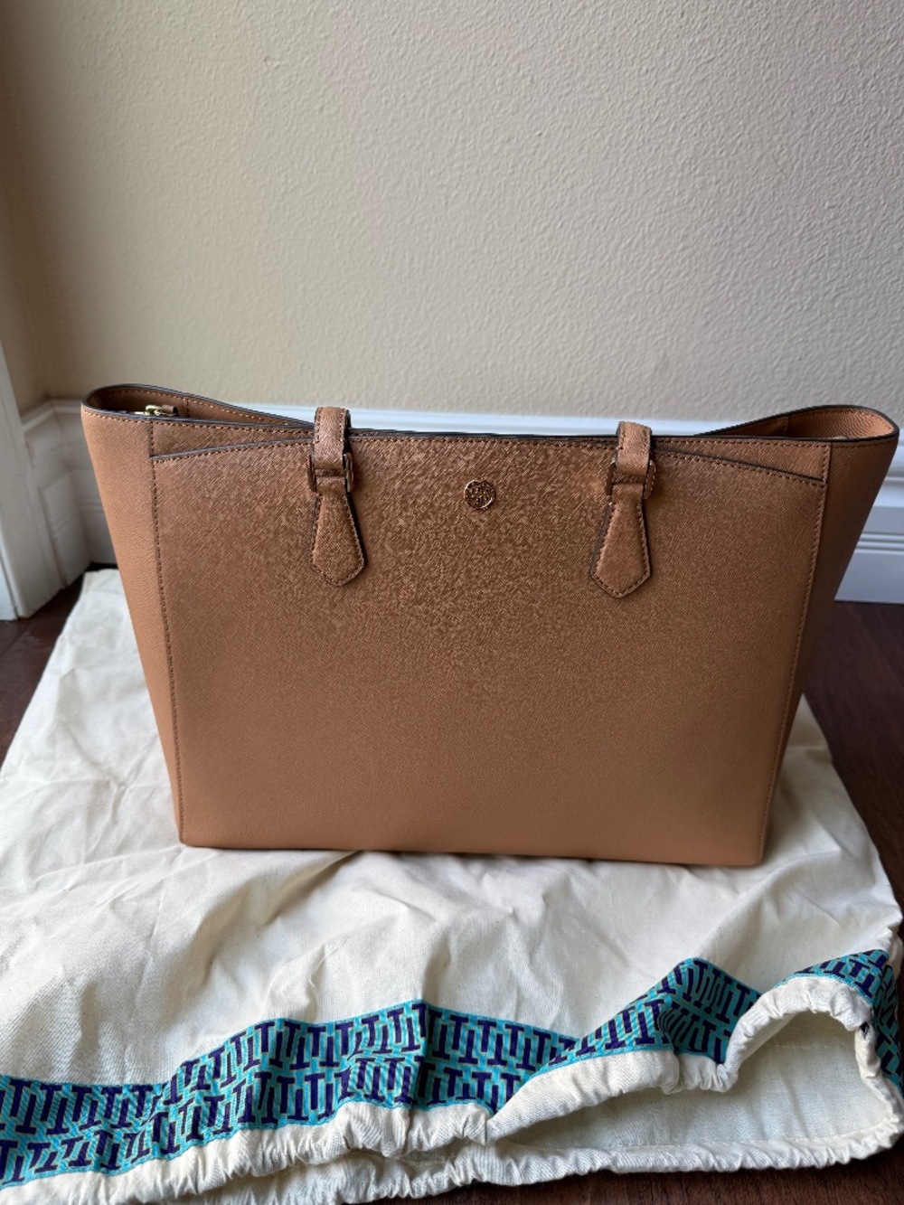 Tory Burch large satchel - tan with storage bag